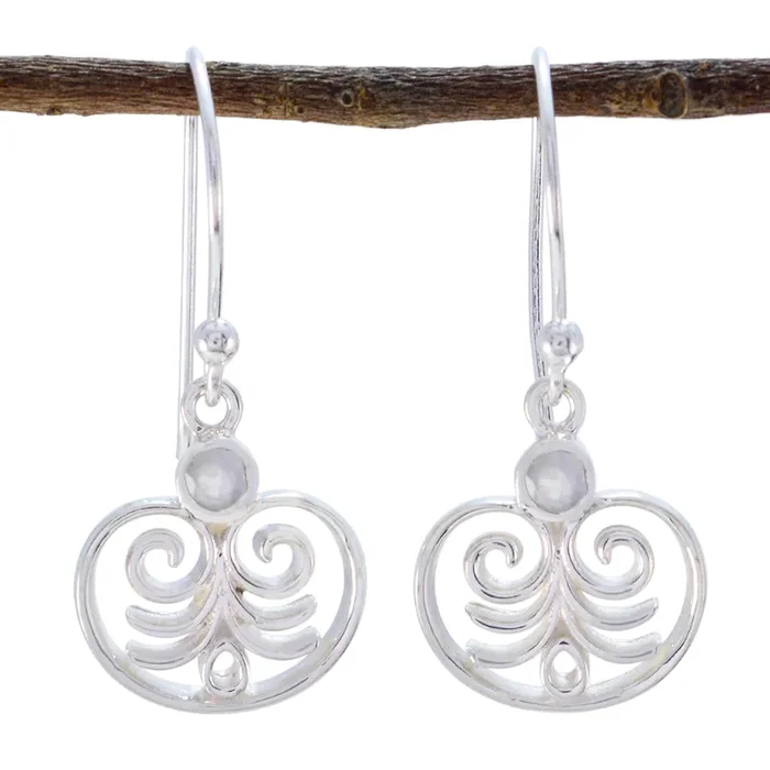 Rainbow Moonstone Australian Rebeca Solitaire Dangle White Sterling Silver Earring