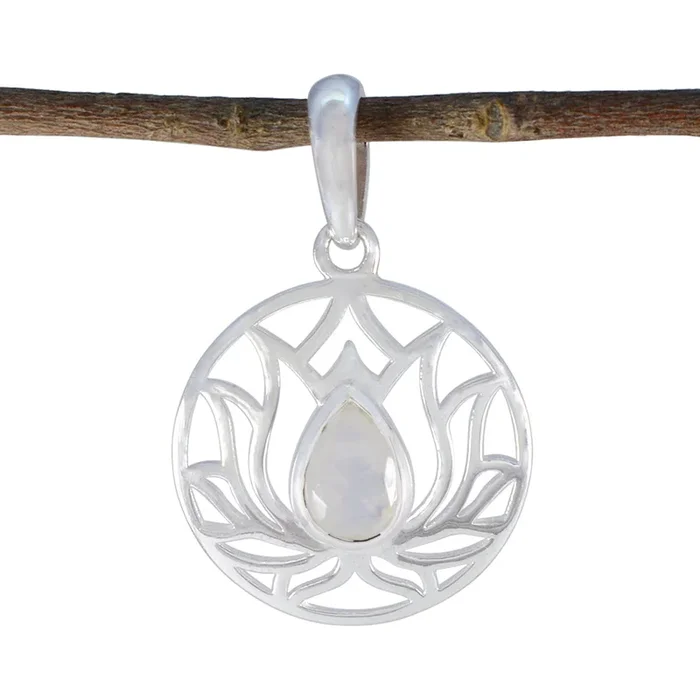 Rainbow Moonstone Dainty Spanish 925 Silver Solitaire Clara Rope-Wire White Pendant Jewelry
