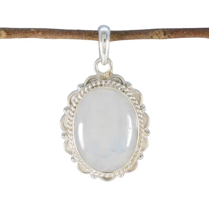 Rainbow Moonstone Edgy Moroccan 925 Silver Solitaire Autumn Rope-Wire White Pendant Jewelry