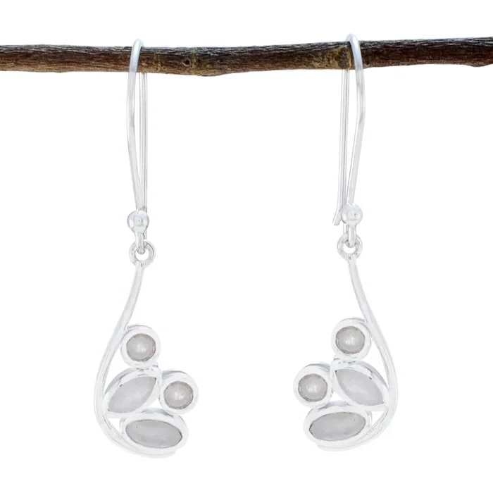 Rainbow Moonstone French Aurora multiple Dangle White 92.5 Silver Earring