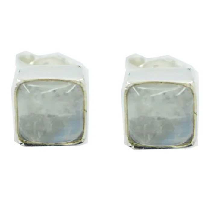 Rainbow Moonstone French Lourdes Solitaire Stud White Sterling Silver Earring