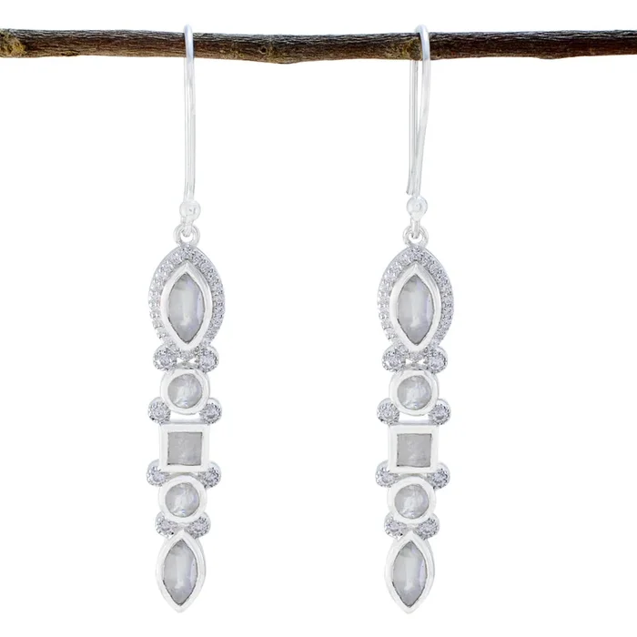Rainbow Moonstone German Autumn multiple Dangle White Sterling Silver Earring