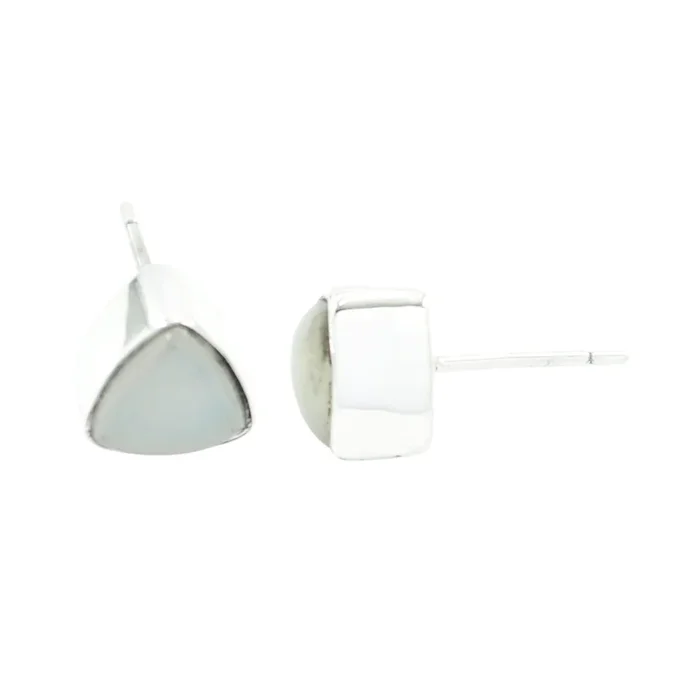 Rainbow Moonstone German Lucia Solitaire Stud White Sterling Silver Earring