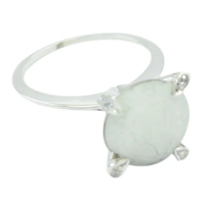 Rainbow Moonstone Halo Russian Sterling Silver White Gemstones Slim Abstract Ring Jewellery