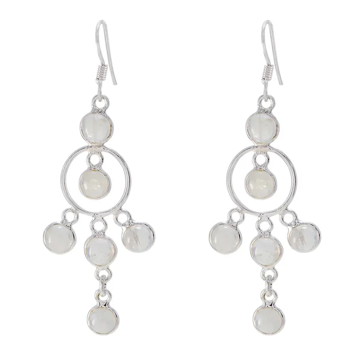 Rainbow Moonstone Japanese Nari multiple Dangle White 925 Silver Earring