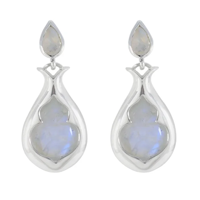 Rainbow Moonstone Korean Isabel Toi et Moi Stud White 925 Silver Earring