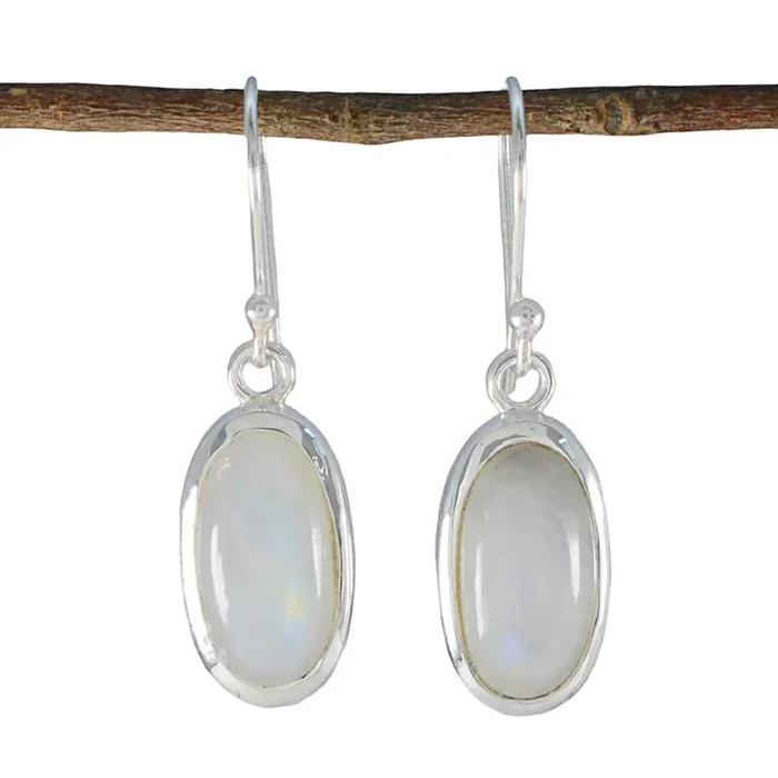 Rainbow Moonstone Latin American Lorena Solitaire Dangle White 92.5 Silver Earring