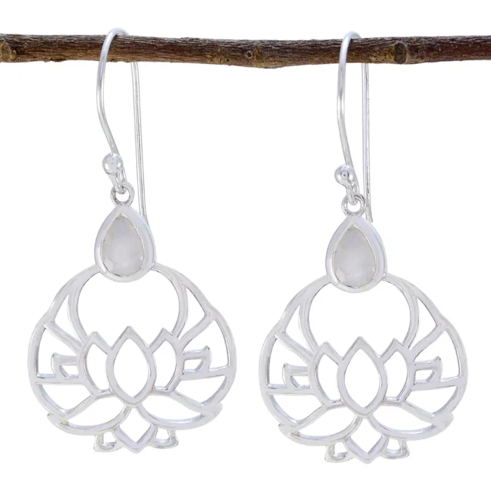 Rainbow Moonstone Latin American Rosa Solitaire Dangle White 92.5 Silver Earring