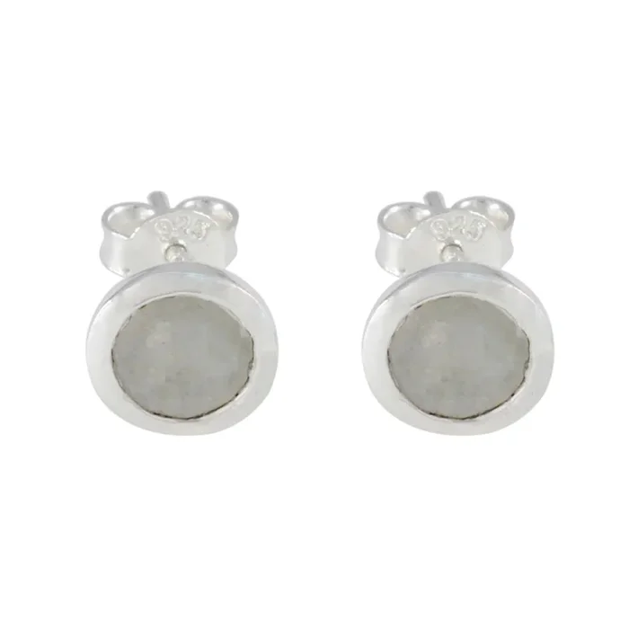 Rainbow Moonstone Latin American Zoey Solitaire Stud White Silver Earring
