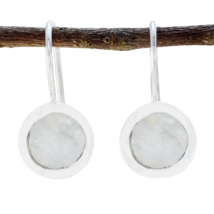 Rainbow Moonstone Mexican Camila Solitaire Dangle White 92.5 Silver Earring