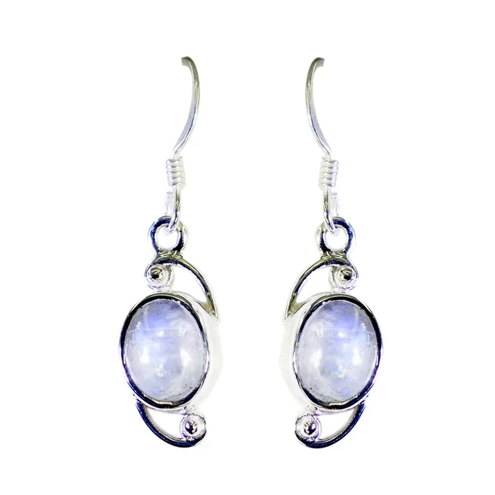 Rainbow Moonstone Mexican Julia Solitaire Dangle White Silver Earring