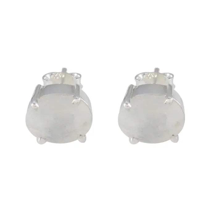 Rainbow Moonstone Middle Eastern Paula Solitaire Stud White Sterling Silver Earring