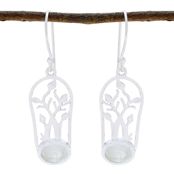 Rainbow Moonstone Middle Eastern Skylar Solitaire Dangle White Silver Earring