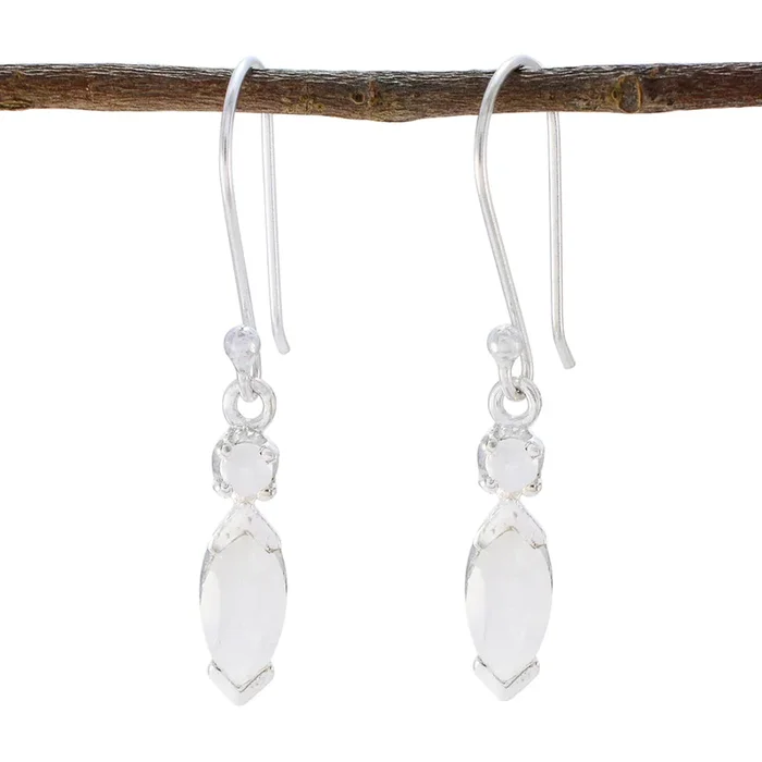Rainbow Moonstone Moroccan Natalie Toi et Moi Dangle White Silver Earring