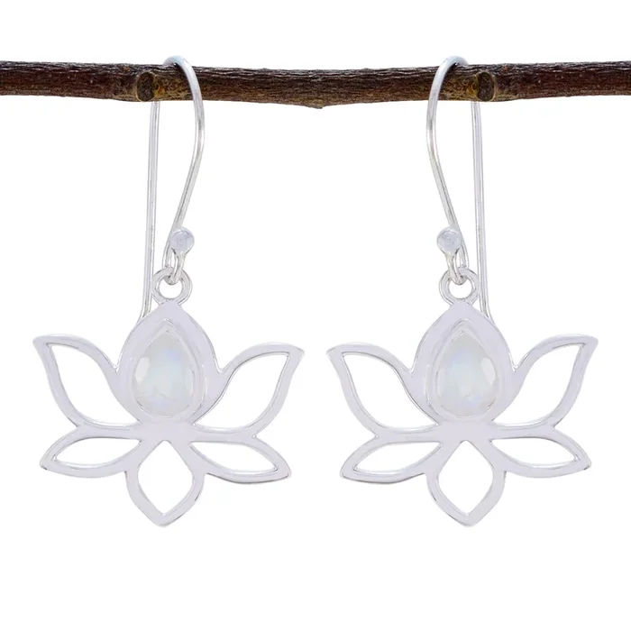 Rainbow Moonstone Russian Naomi Solitaire Dangle White 925 Sterling Silver Earring