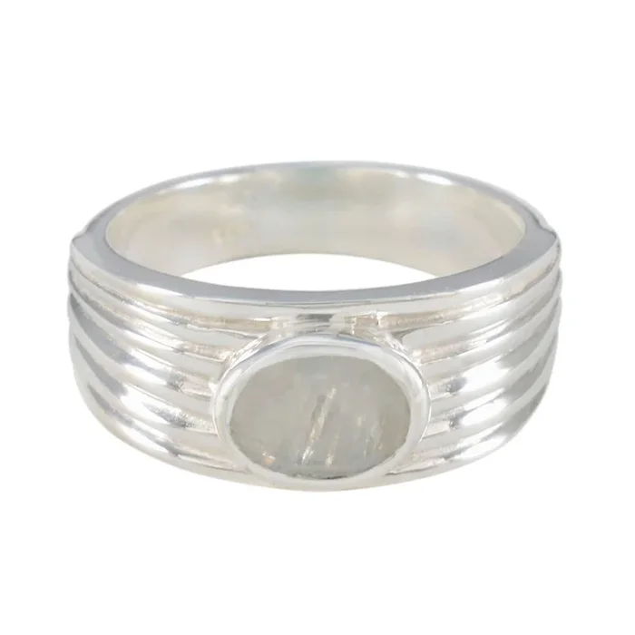 Rainbow Moonstone Solitaire African 925 Sterling Silver White Gemstone Eye-catching Engagement Ring Jewelry