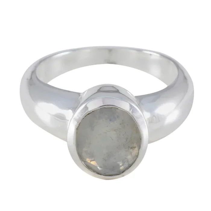 Rainbow Moonstone Solitaire African Silver White Gems Mid-weight Romantic Ring Jewellery