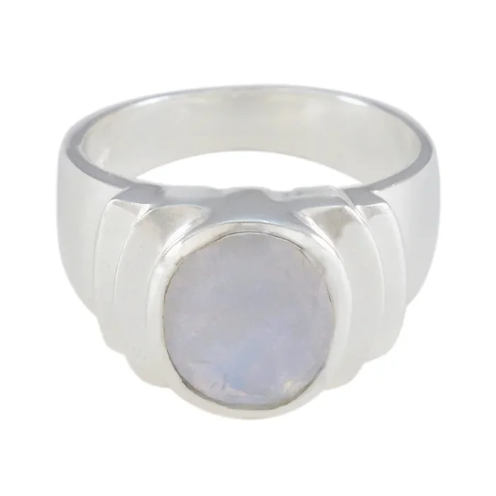 Rainbow Moonstone Solitaire Egyptian 92.5 Silver White Gemstone Eye-catching valentine Ring Jewellery