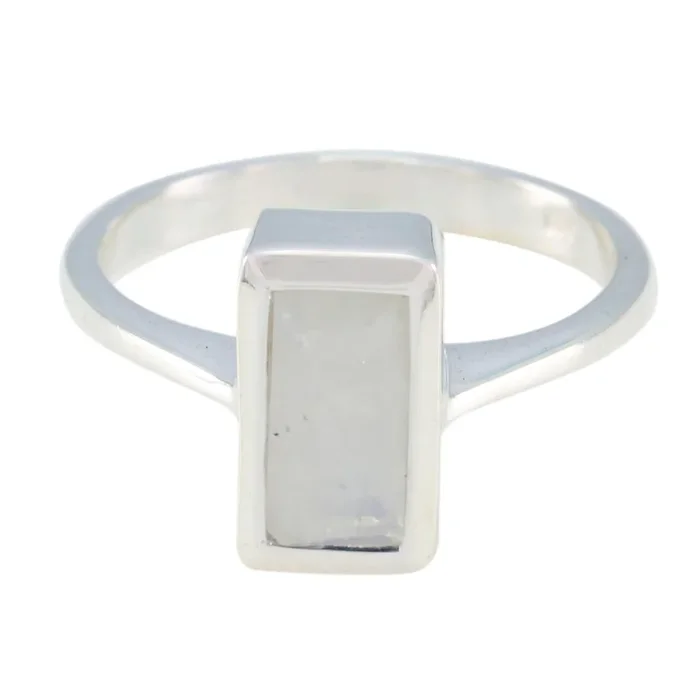 Rainbow Moonstone Solitaire German 92.5 Silver White Gemstone Slim Trendy Ring Jewelry