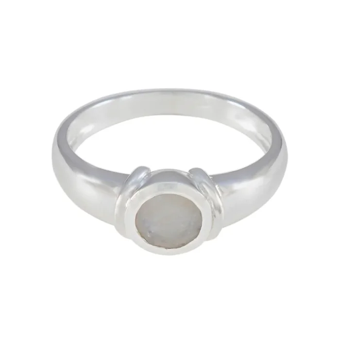 Rainbow Moonstone Solitaire German Silver White Gemstones Featherlight Romantic Ring Jewelry