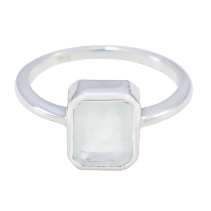 Rainbow Moonstone Solitaire Japanese Silver White Gems Whisper-thin Boho Ring Jewelry