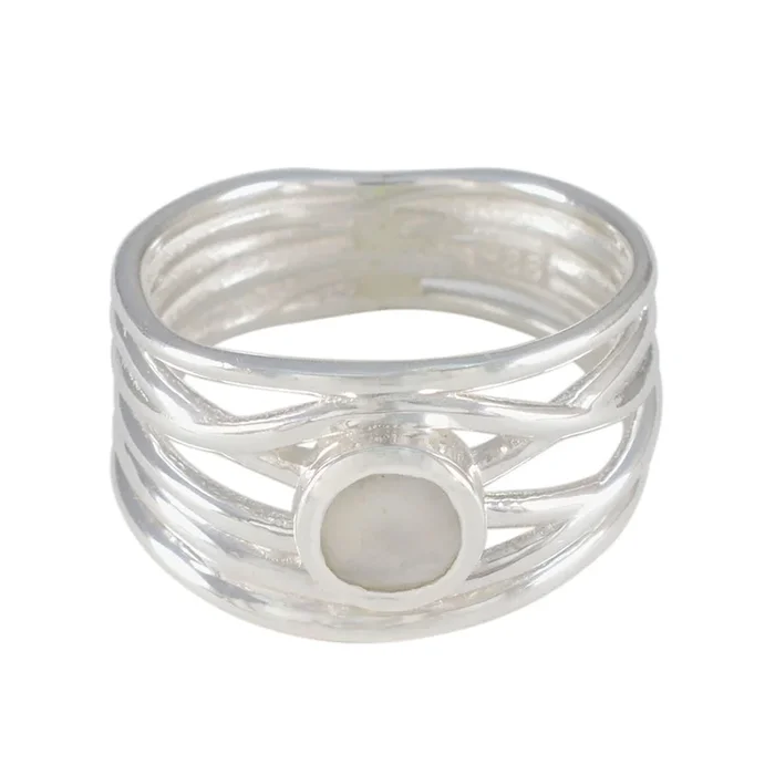 Rainbow Moonstone Solitaire Latin American 92.5 Silver White Gemstones Eye-catching Rope-Wire Band Jewelry