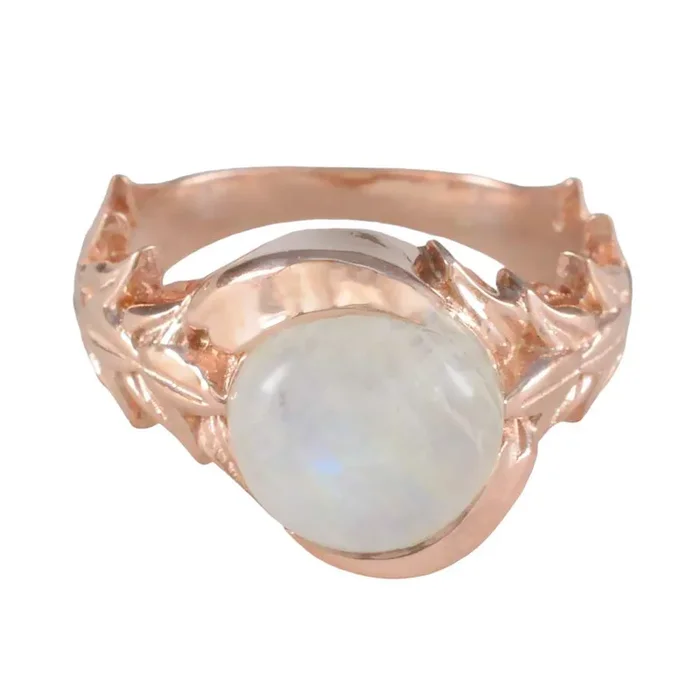 Rainbow Moonstone Solitaire Latin American Silver White Gemstones Mid-weight Trendy Ring Jewelry