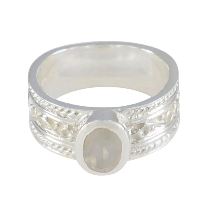 Rainbow Moonstone Solitaire Moroccan 925 Silver White Gemstones Eye-catching Twist Band Jewelry