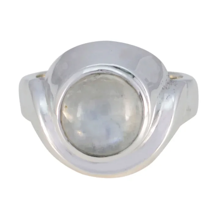 Rainbow Moonstone Solitaire Russian Sterling Silver White Gemstones Mid-weight Glamorous Ring Jewellery