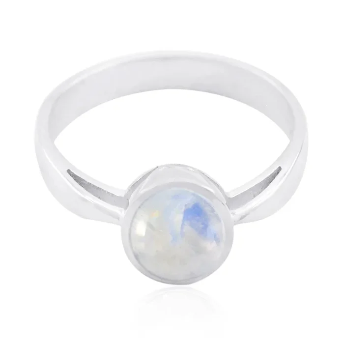 Rainbow Moonstone Solitaire Turkish 925 Silver White Gemstone Whisper-thin Abstract Ring Jewelry
