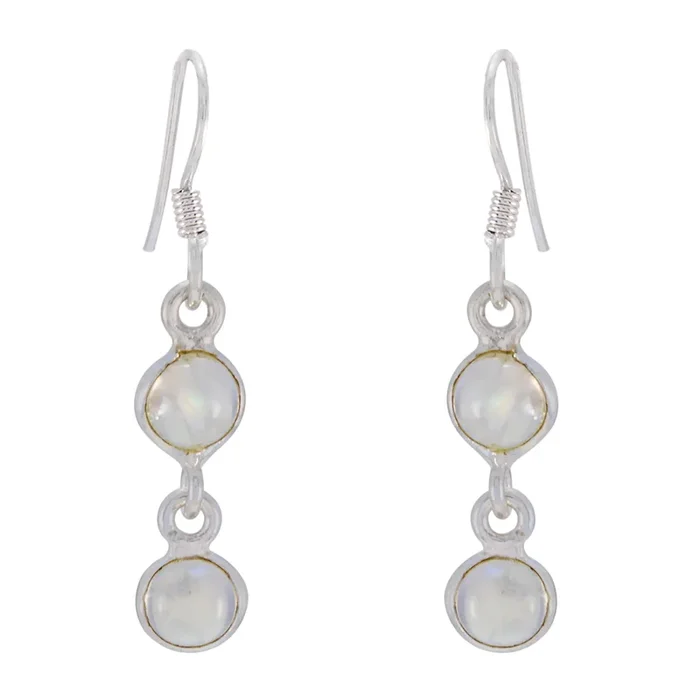 Rainbow Moonstone Spanish Hua multiple Dangle White Silver Earring