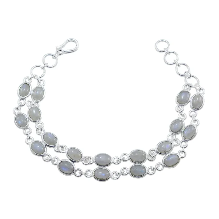Rainbow Moonstone St. Nicholas’ Day Featherlight White 925 Silver Links Bracelet