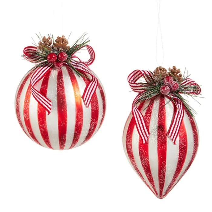 Raz Imports 4″ Red and White Pine Ornament