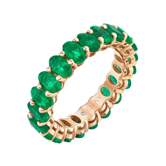 READY TO SHIP EMERALD OVAL ETERNITY BAND PETITE