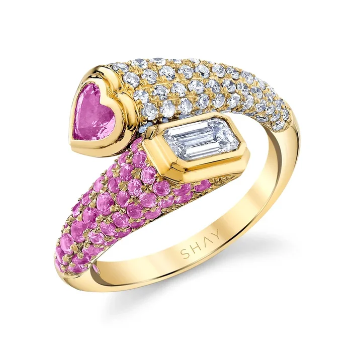 READY TO SHIP PINK SAPPHIRE & DIAMOND BYPASS PINKY RING