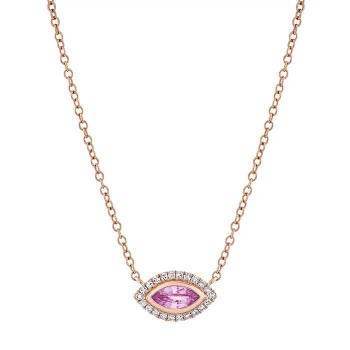 READY TO SHIP PINK SAPPHIRE & DIAMOND MINI EVIL EYE NECKLACE