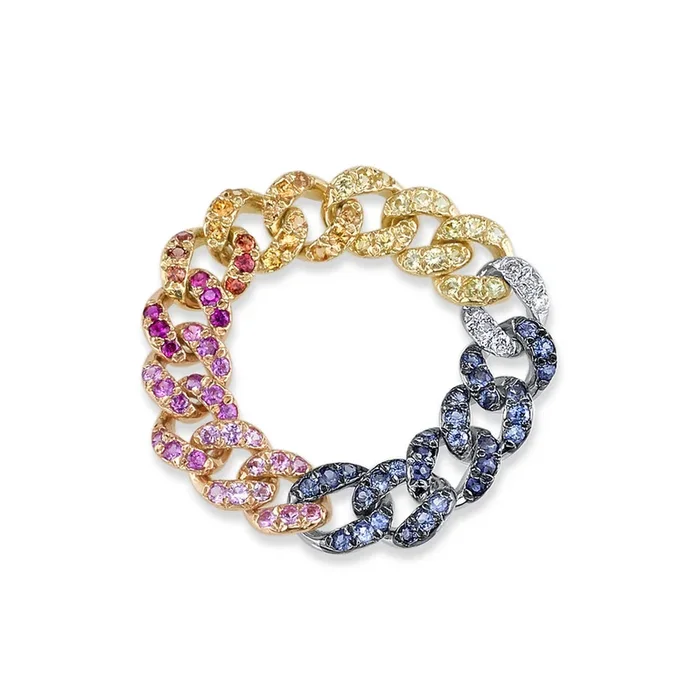 READY TO SHIP RAINBOW PAVE MINI LINK RING