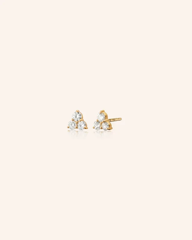 Reclaimed 18k Yellow Gold and Diamond Earrings, 3 Diamonds
