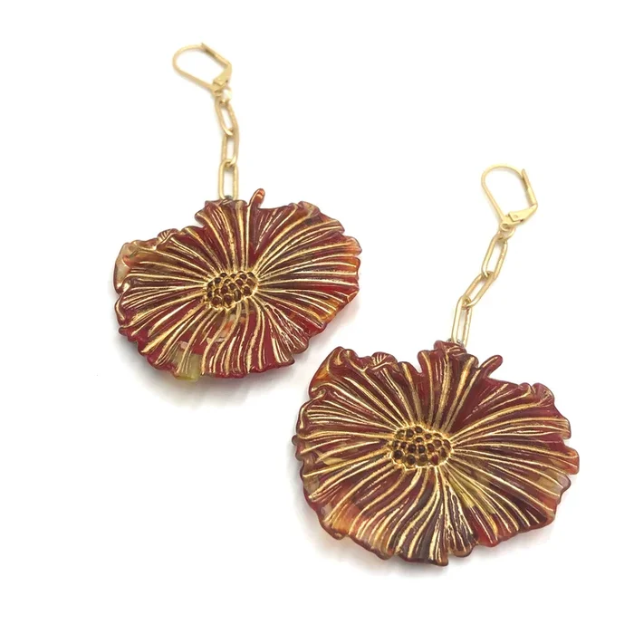 Red & Gold Cosmos Chain Drop Earrings