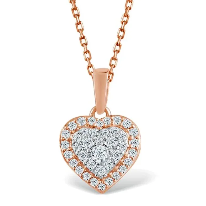 Red Hot Deal 1/4 CTW Natural Diamond Heart 18-inch Pendant in 10KT Rose Gold