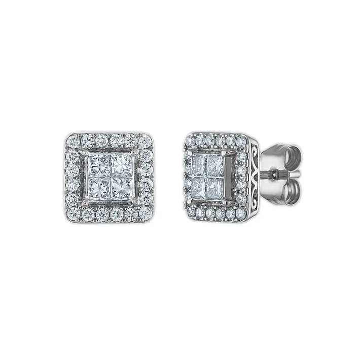 Red Hot Deal 1 CTW Lab Grown Square Halo Lab Grown Diamond Earrings in 14KT Gold
