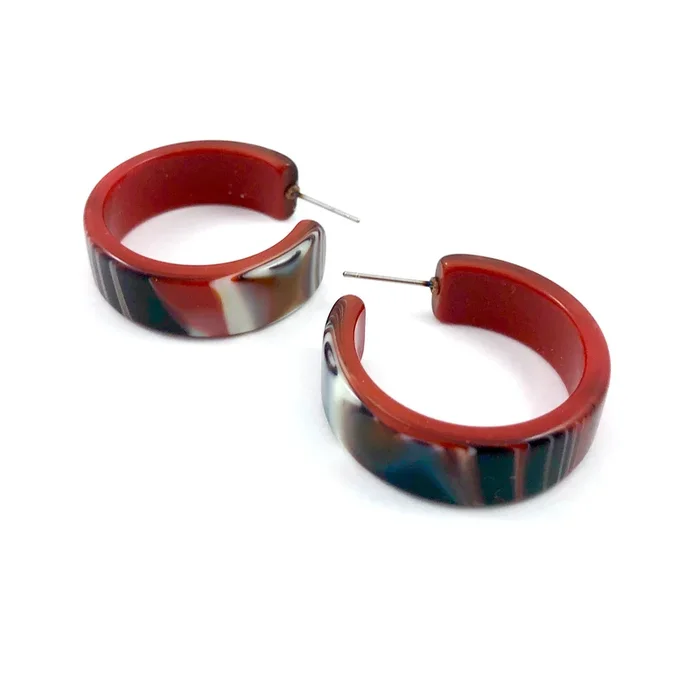 Red Marbled Large Parker Hoop Earrings