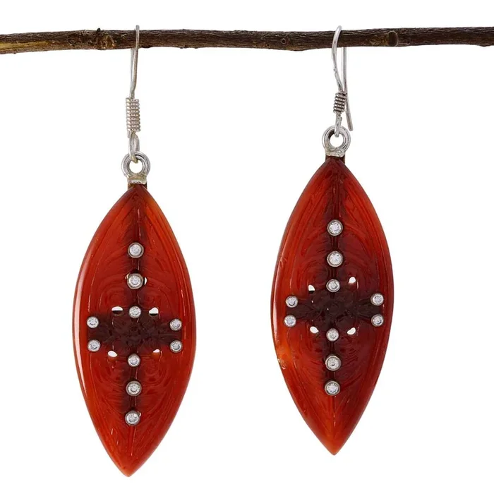 Red Onyx Indian Liyana multiple Dangle Red Silver Earring