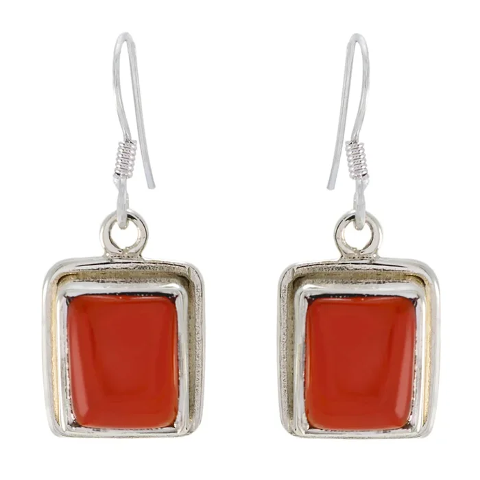 Red Onyx Middle Eastern Evelyn Solitaire Dangle Red Silver Earring