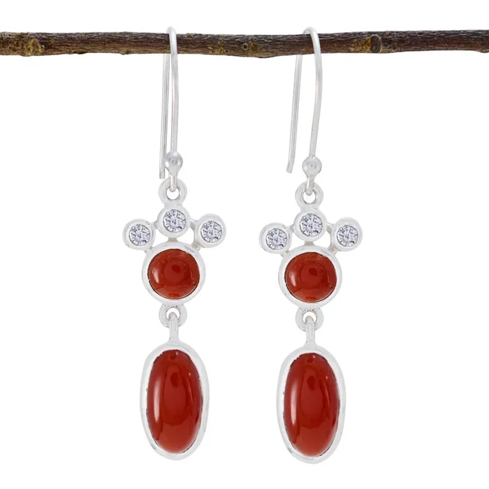 Red Onyx Moroccan Hua Toi et Moi Dangle Red 925 Sterling Silver Earring