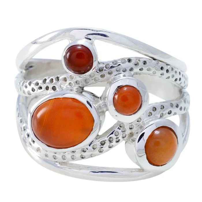 Red onyx quarter French 925 Sterling Silver Red Gemstones Eye-catching Signet Ring Jewellery