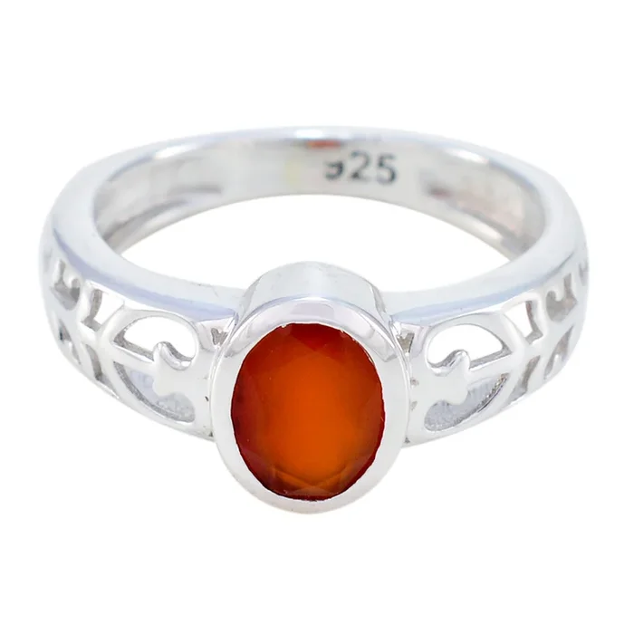 Red onyx Solitaire Italian Sterling Silver Red Gems Whisper-thin Rope-Wire Ring Jewelry