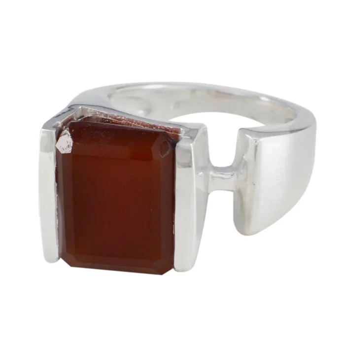 Red Onyx Solitaire Italian Sterling Silver Red Gemstones Chunky antique Ring Jewellery