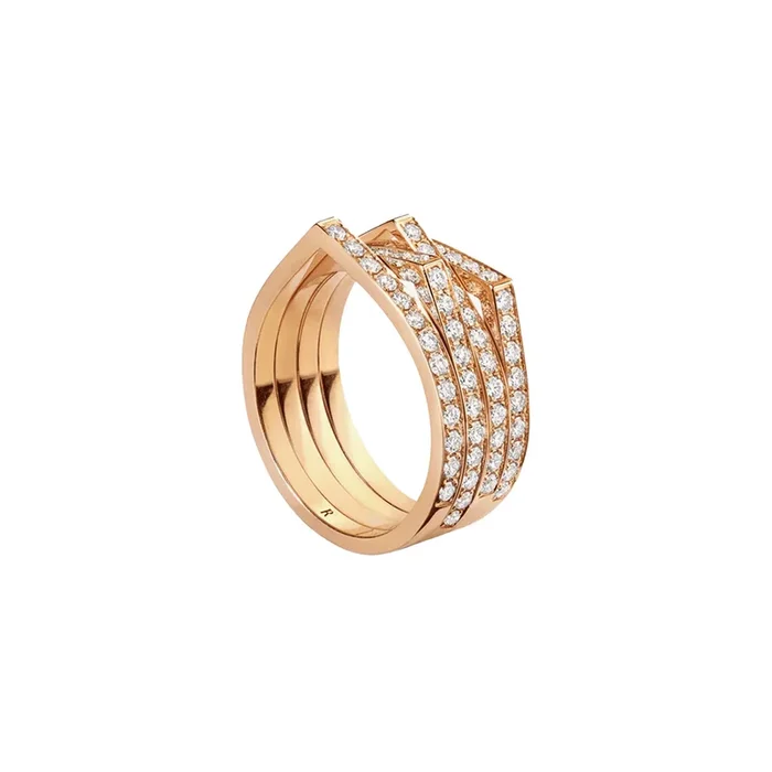 Repossi Antifer Ring 4 Rows Paved in Rose Gold and diamonds | Lepage