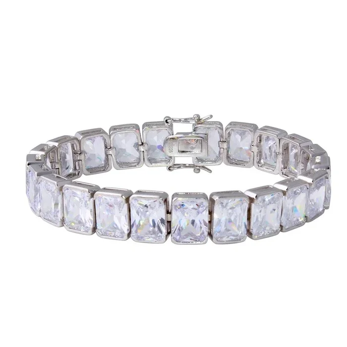 Rhodium Plated 925 Sterling Silver 12mm Rectangle Cushion CZ Tennis Bracelet – STB00545RH
